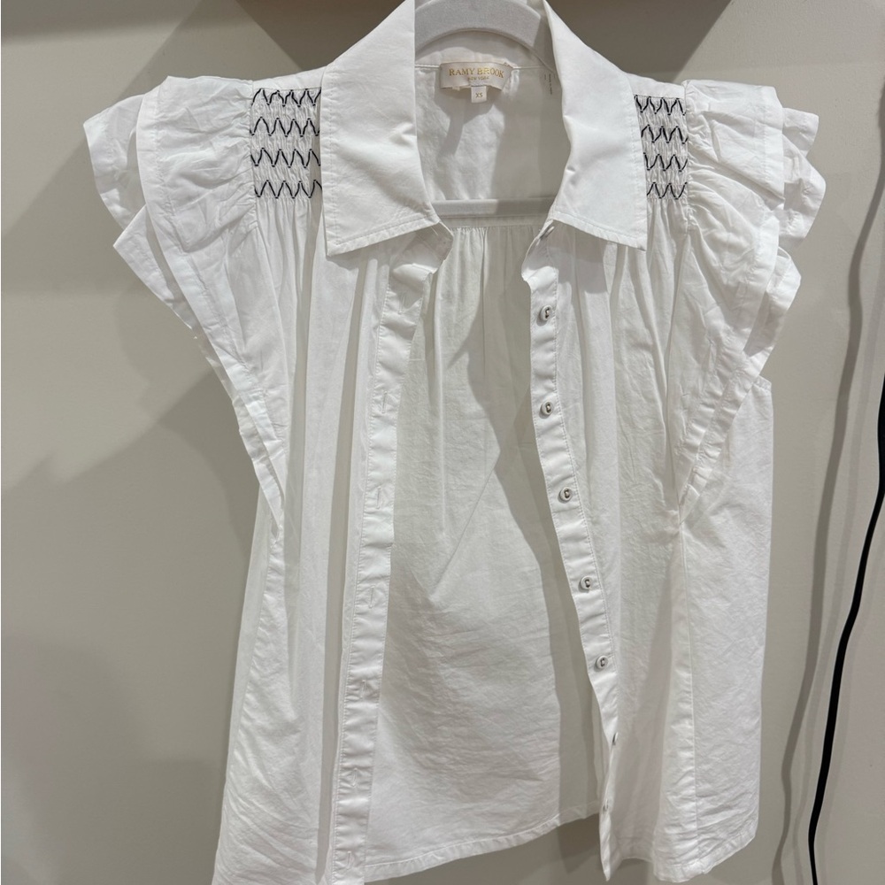 Ramy Brook White Button-Front Flutter Sleeve Blou… - image 1